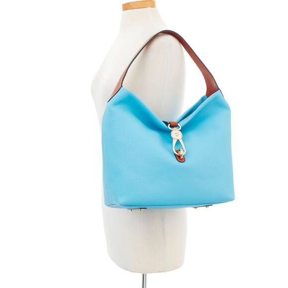 Dooney & Bourke Pebble Grain Logo Lock Shoulder Bag with Pouch - Sky Blue - Picture 4 of 4